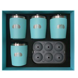 Toadfish Non-Tipping 10oz Teal Rocks Tumblers w/Ice Ball Tray - 4 Tumblers