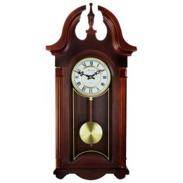 Bedford Clock Collection 26.5 Inch Chiming Pendulum Wall Clock in Colonial Mahogany Cherry Oak Finish