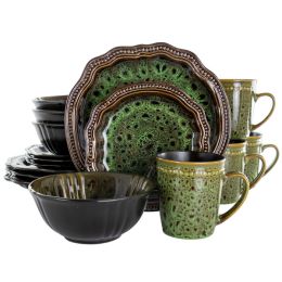 Elama Jade Waves 16 Piece Stoneware Dinnerware Set in Green