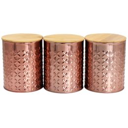 MegaChef 3 Piece Golden Kitchen Canister Set with Bamboo Lids in Rose Gold